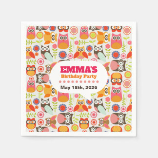 Serviette En Papier Invitation d'anniversaire de chouette mignonne Hoo