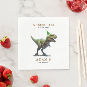 Serviette En Papier Invitation d'anniversaire de Dinosaur, trois rex A