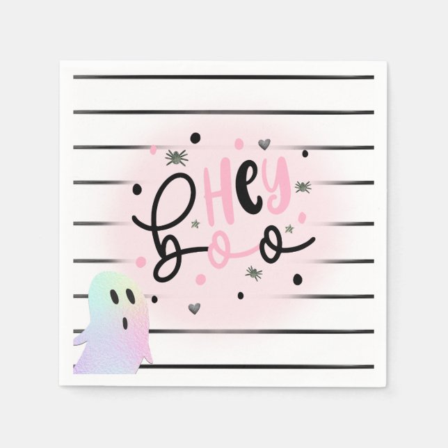 Serviette En Papier Iridescente Ghost Hey Boo Pastel Halloween Anniver (Devant)