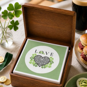 Serviette En Papier Irish LOVE Trèfle et Cœur de Nœud Celtique en Papi
