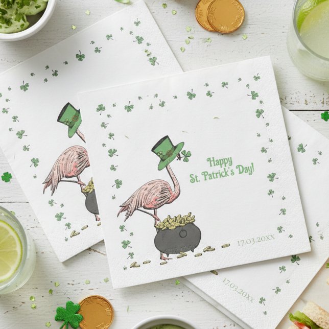 Serviette En Papier Irish Shamrock Flamingo St. Patrick’s Day Party (Happy St Patrick's Day Paper Napkins 4 Saint Patrick's Day Party. Cute Funny Irish Flamingo Clovers)