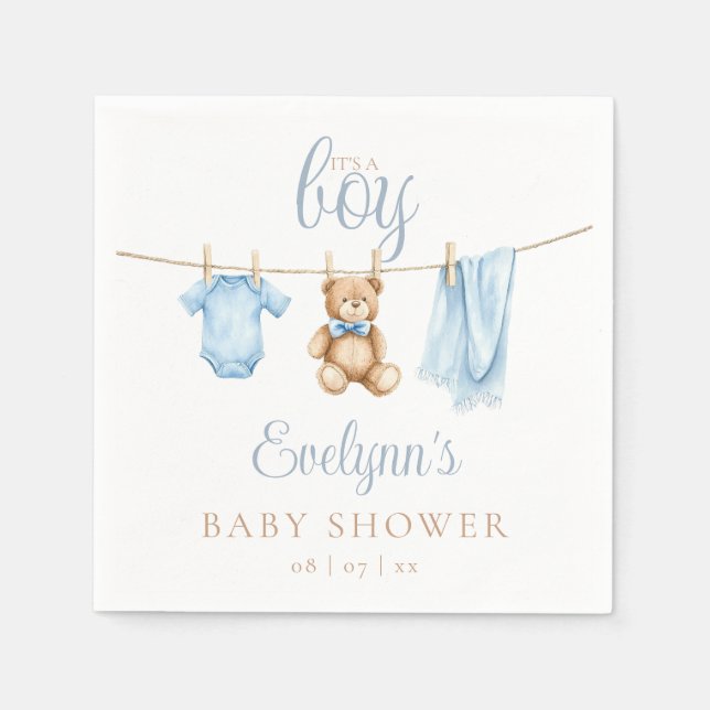 Serviette En Papier Its A Boy Blue Clothesline Baby Shower (Devant)