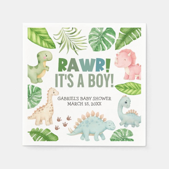 Serviette En Papier It's a Boy Dinosaur Baby Shower (Devant)