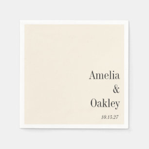 Serviette En Papier Ivoire minimaliste Écru noir Élégant mariage perso