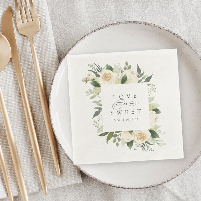 Serviette En Papier Ivory Bloom | "L'amour est doux" Floral Mariage (Créateur téléchargé)