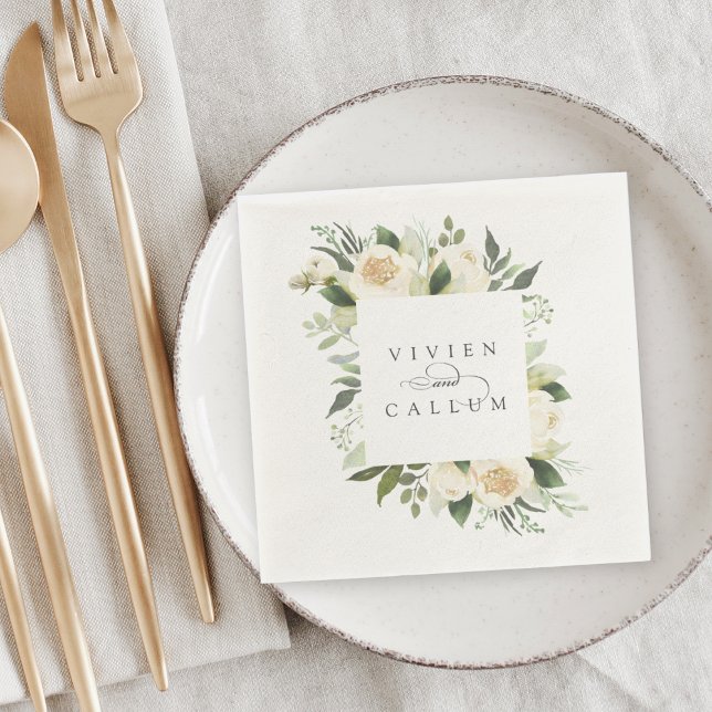 Serviette En Papier Ivory Bloom | Mariage de cadre floral personnalisé (Créateur téléchargé)
