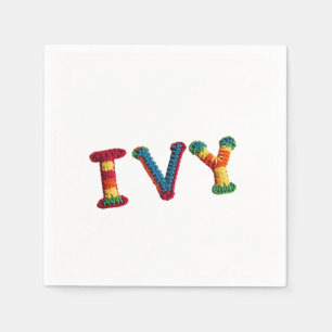 Serviette En Papier Ivy Name in Vibrant Crochet Motif
