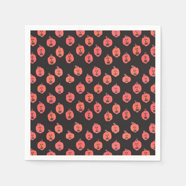 Serviette En Papier Jack-o-Lanterns sur Noir (Devant)