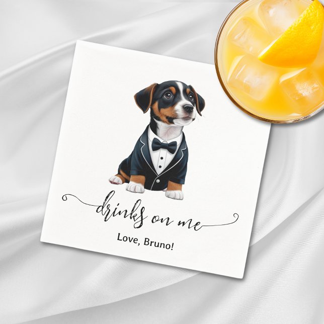 Serviette En Papier Jack Russell Puppy Boissons Sur Moi Mariage (Jack Russell Puppy Drinks On Me Wedding Napkins)