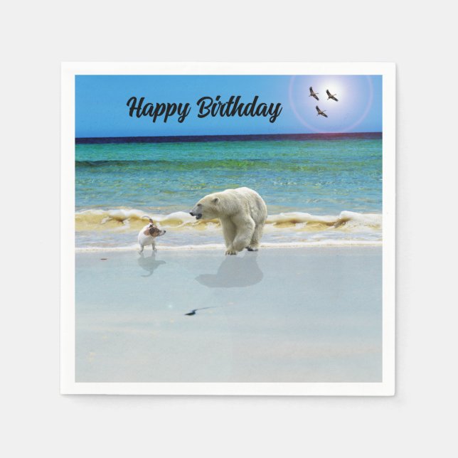 Serviette En Papier Jack Russell Rencontre Ours Polaire Papier d'anniv (Devant)