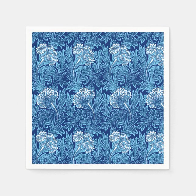 Serviette En Papier Jacobean Flower Damask, Cobalt et bleu clair (Devant)