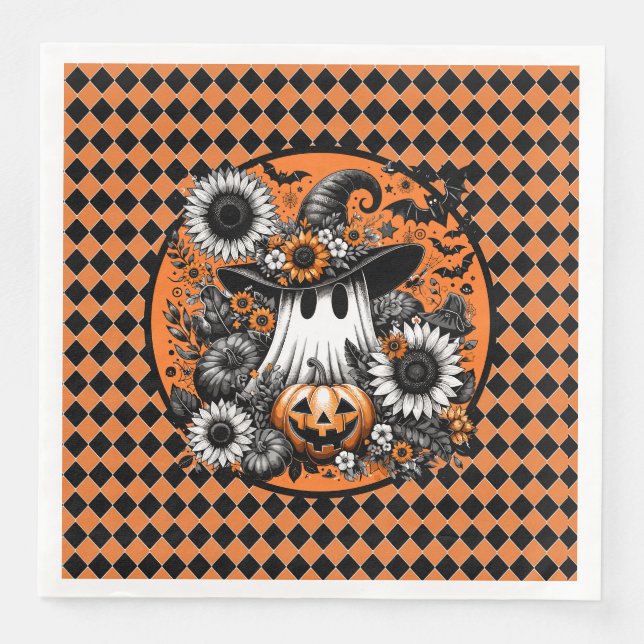 Serviette En Papier Jacquard Noir Et Orange (Devant)