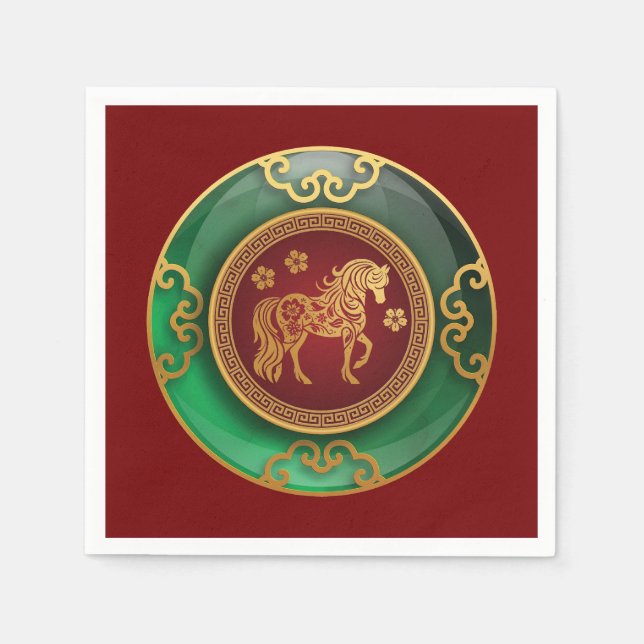 Serviette En Papier Jade Nouvel An chinois du cheval (Devant)