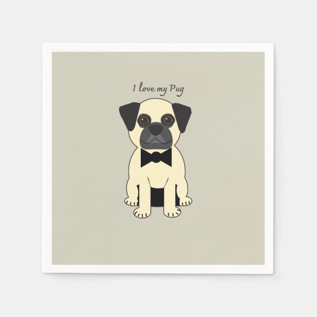 Serviette En Papier J'adore mon Pug (Devant)
