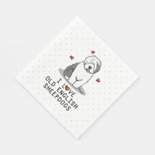 Serviette En Papier J'aime les vieux bergers anglais (Grey 1) mignonne