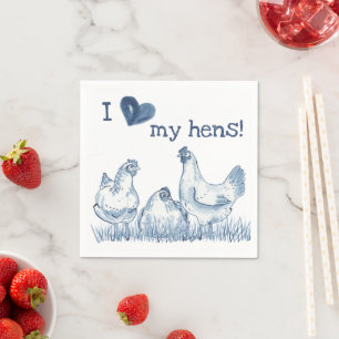 Serviette En Papier J'Aime Mes Poules Bleu Poulet Peinture Rustique De