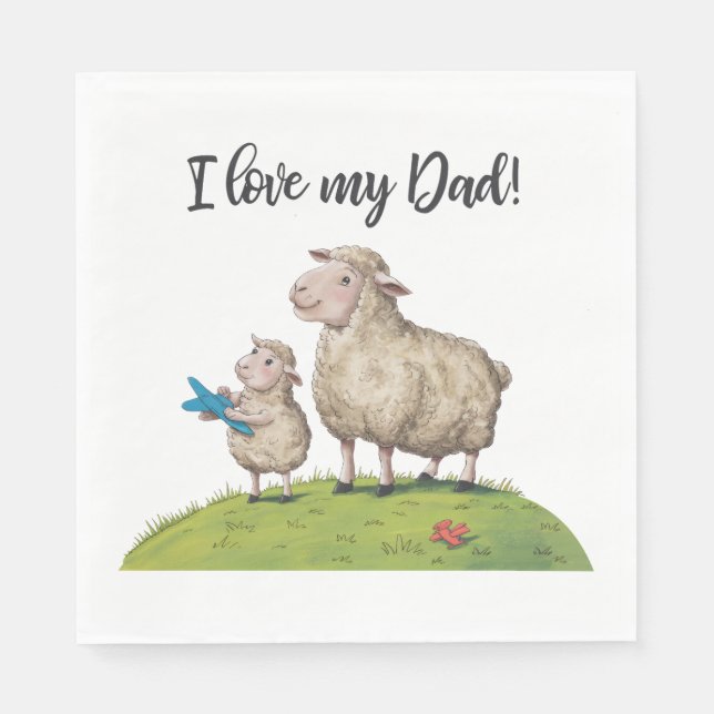 Serviette En Papier J'Aime Mon Père Mouton (Devant)