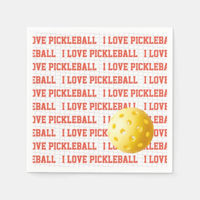 Serviette En Papier J'AIME PICKLEBALL Sports amusant Yellow Ball Net T (Devant)