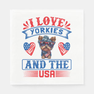 Serviette En Papier J'aime Yorkies et les USA 01