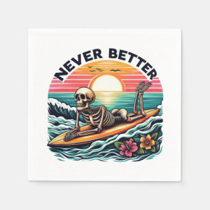 Serviette En Papier Jamais mieux - Skeleton Surfing Sunset Wave Design