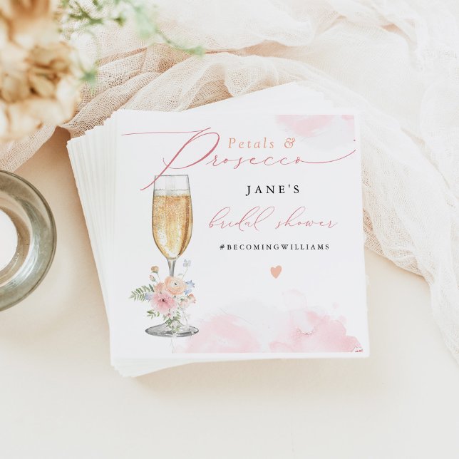 Serviette En Papier JANE Blush Floral Petals & Prosecco Fête de Mariag (Créateur téléchargé)
