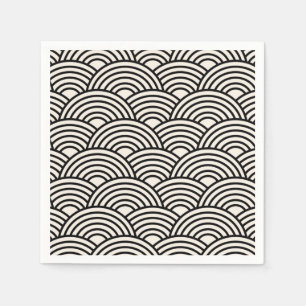 Serviette En Papier Japon Vague Seigaiha Noir Et Crème Blanc