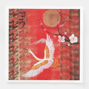 Serviette En Papier Japonaise grue soleil Japon sakura rouge