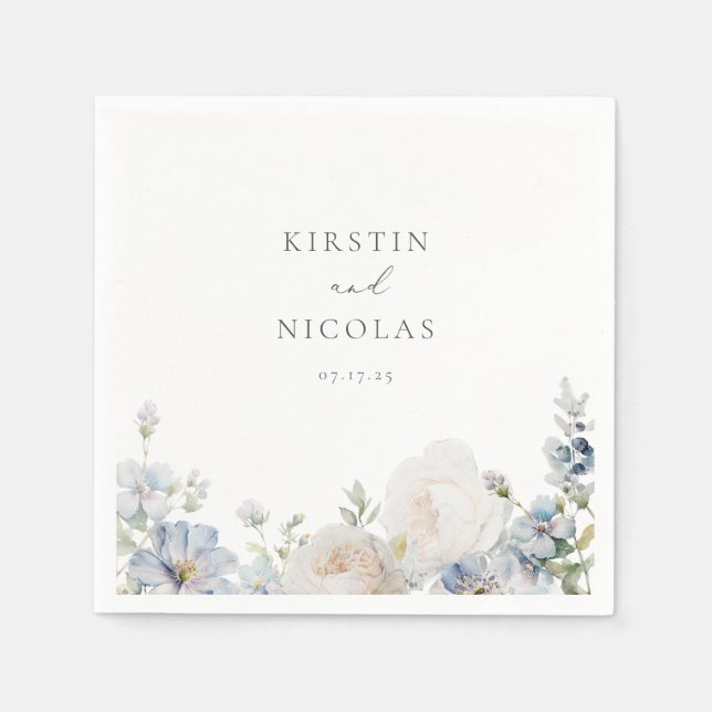 Serviette En Papier Jardin bleu Dusty Mariage Floral (Devant)