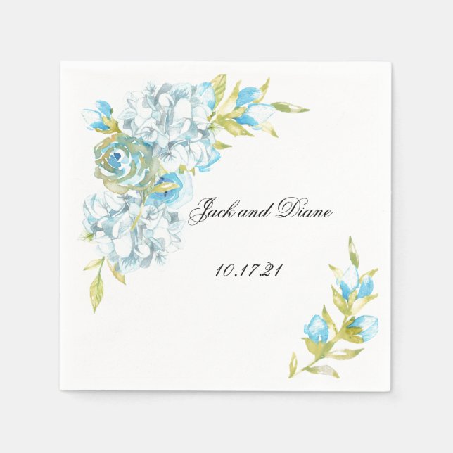 Serviette En Papier Jardin bleu Fleurs Mariage serviettes (Devant)