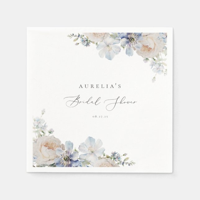 Serviette En Papier Jardin bleu poussiéreux Fête des mariées fleurie (Devant)