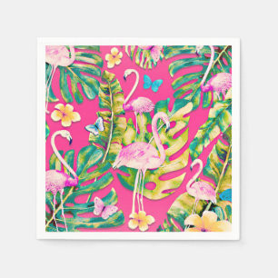 Serviette En Papier Jardin botanique tropical papillon flamants roses