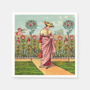 Serviette En Papier Jardin Croître Fleur Femme Art Antique