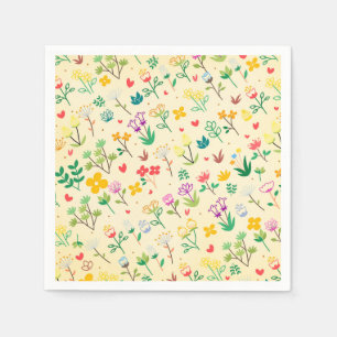 Serviette En Papier Jardin d'amour Fleurs de printemps et coeurs Fête
