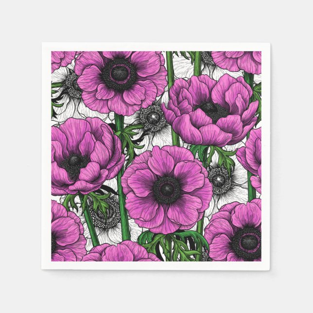Serviette En Papier Jardin d'anémone rose (Devant)