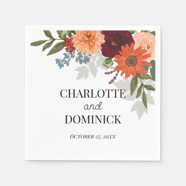 Serviette En Papier Jardin d'automne de Bourgogne Mariage floral (Devant)