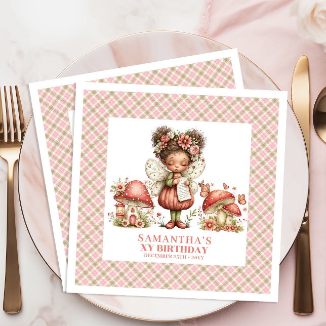 Serviette En Papier Jardin de Fées Sucré Fête d'Anniversaire Rose Pâle (Sweet Fairy Garden Blush Pink Birthday Celebration Napkins)