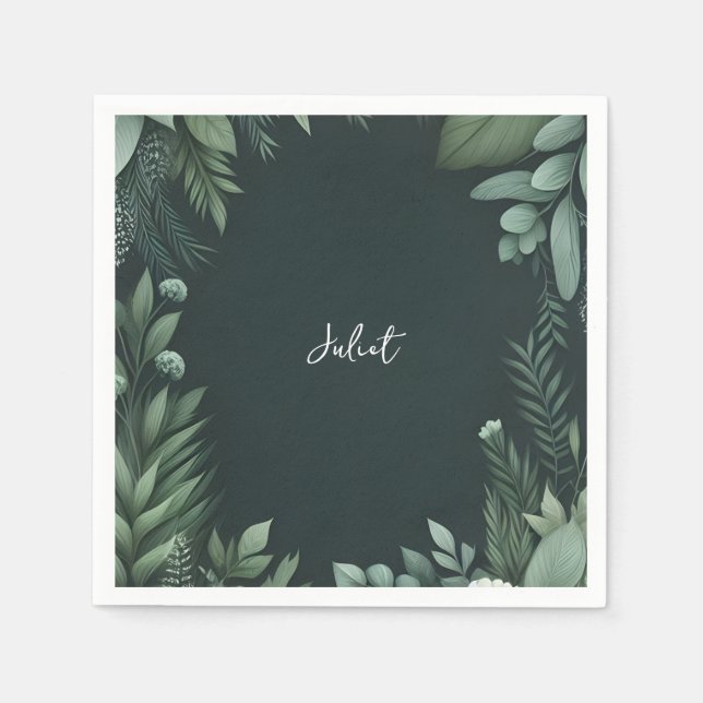 Serviette En Papier Jardin de la Nature Fête de Mariage Vert Foncé (Devant)