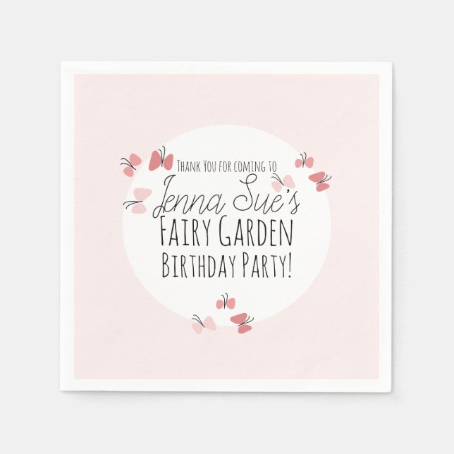 Serviette En Papier Jardin de papillons Anniversaire Rose       (Devant)