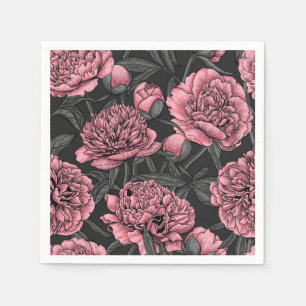 Serviette En Papier Jardin de pivoine nocturne rose et gris