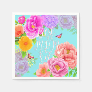 Serviette En Papier Jardin de pivoines romantiques Bleu Meilleure Mama