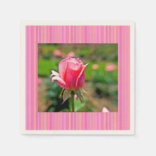 Serviette En Papier Jardin de roses roses avec des rayures