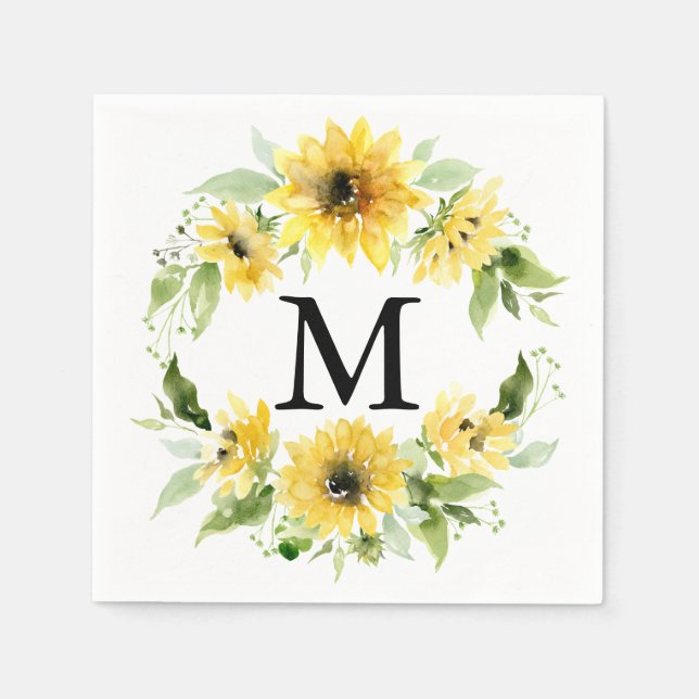 Serviette En Papier Jardin de tournesol Monogramme Mariage Cocktail Na (Devant)