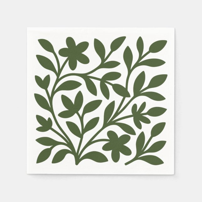 Serviette En Papier Jardin de vrilles feuilles florales vertes (Devant)