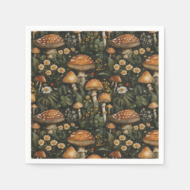Serviette En Papier Jardin des champignons vintages Motif sans couture (Devant)
