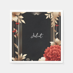 Serviette En Papier Jardin Diamant Rouge Noir Et Or Fête De Mariage