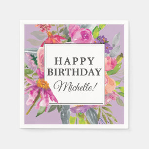 Serviette En Papier Jardin Fête d'anniversaire floral rose violet