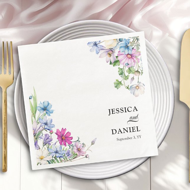 Serviette En Papier Jardin fleur sauvage Élégant Mariage Floral (Wedding dinner napkins from the Wildflower Garden Wedding Collection by Darling & May)