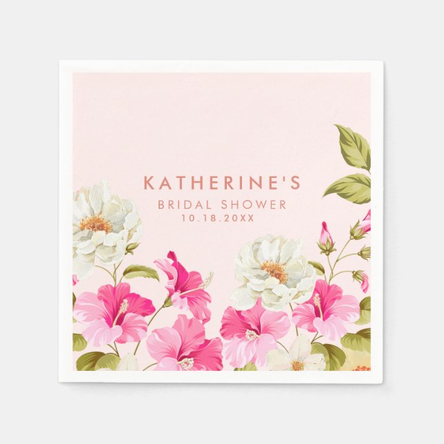 Serviette En Papier Jardin fleuri rose vif Douche nuptiale (Devant)