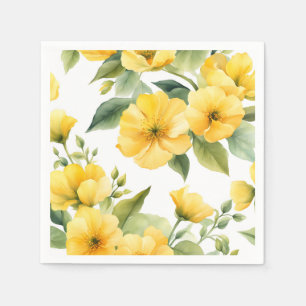 Serviette En Papier Jardin Fleurs Jaunes Aquarelle douce