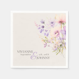 Serviette En Papier Jardin Fleurs sauvages Beige Lavande violet Mariag